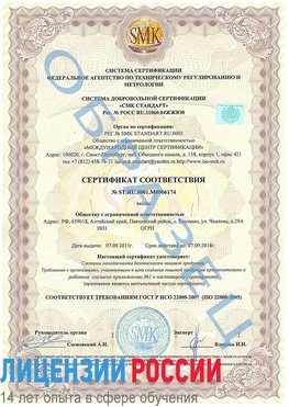 Образец сертификата соответствия Черемхово Сертификат ISO 22000